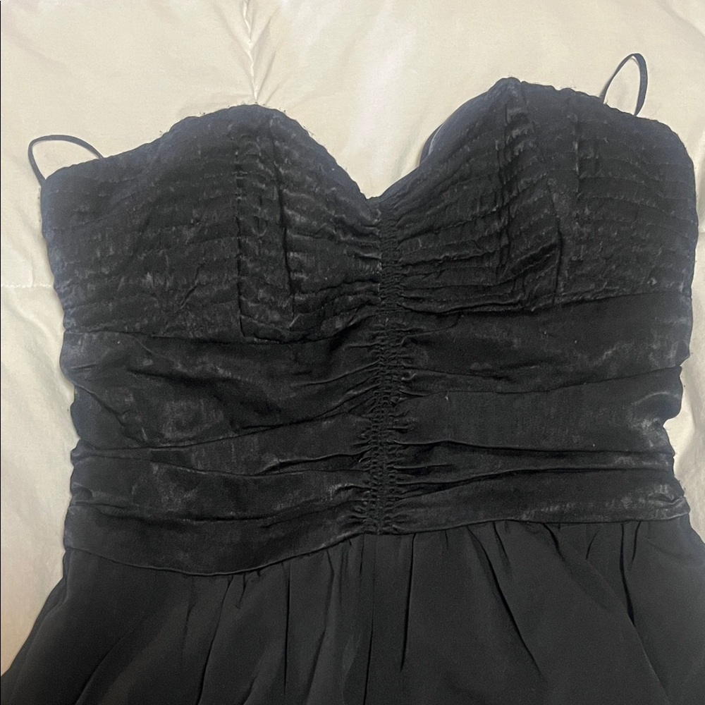 Strapless Black Ruched Evening Jumpsuit